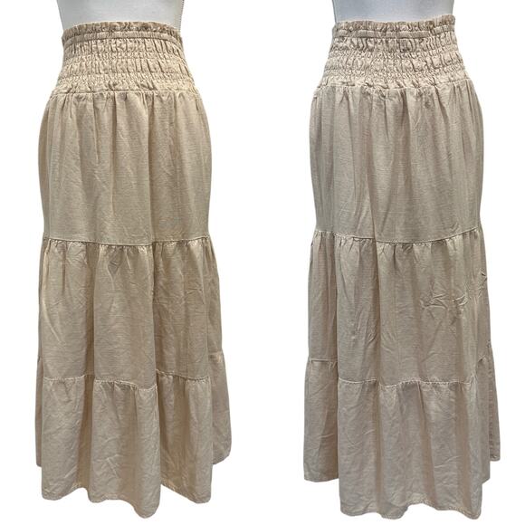 Wildfox Beige Louisa Tiered Maxi Skirt Linen Blend Boho Cottage Peasant Prairie - Picture 1 of 10